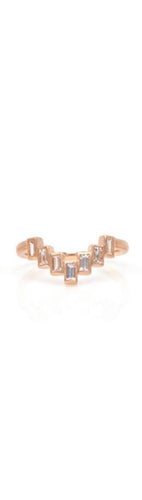 18kt Rose Gold Matte 0.15 ct Baguette Diamond V Ring