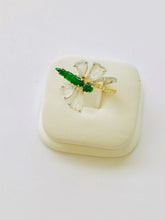 18kt Burmese Imperial White & Green Jadeite Dragonfly .20ct Diamond Ring