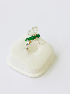 18kt Burmese Imperial White & Green Jadeite Dragonfly .20ct Diamond Ring