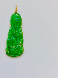 18kt Yellow Gold Burmese Apple Green Jadeite Kuan Yin, Goddess of Mercy Pendant