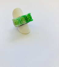 18kt Burmese Apple Green Jadeite Double Dragon Holding a Gold Coin Saddle Ring
