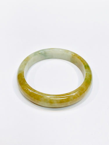 Burmese Icy Tri Color Honey Jadeite Oval Comfort Fit Bangle