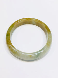 Burmese Icy Tri Color Honey Jadeite Oval Comfort Fit Bangle