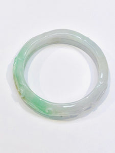 Burmese Apple Green Jadeite Carved Bamboo and Vines Comfort Fit Bangle