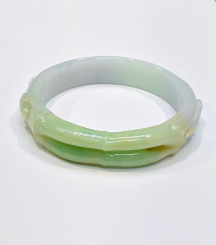 Burmese Tri Color Jadeite Carved Bamboo Comfort Fit Bangle