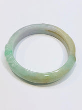 Burmese Tri Color Jadeite Carved Bamboo w/ Bats Flying through the Bamboo Oval Comfort Fit Bangle