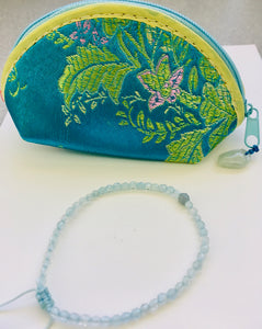 Burmese Jadeite Lotus Blossom & Aquamarine Silk Bracelet
