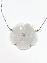 18kt Burmese White Jadeite Lotus with .15ct Diamond Pollen Necklace