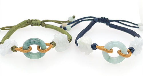 Burmese Jadeite Cherry Blossom & Inner Peace Silk Bracelet