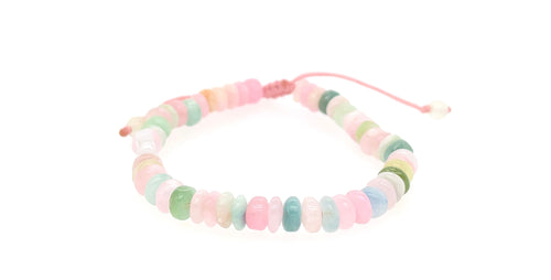Burmese Jadeite Baqua w/ Watermelon Tourmaline Silk Bracelet