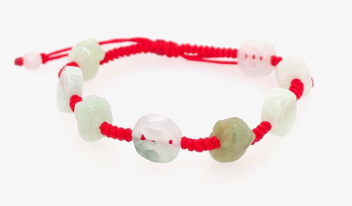 Burmese Jadeite Pig & Gold Coin Silk Bracelet