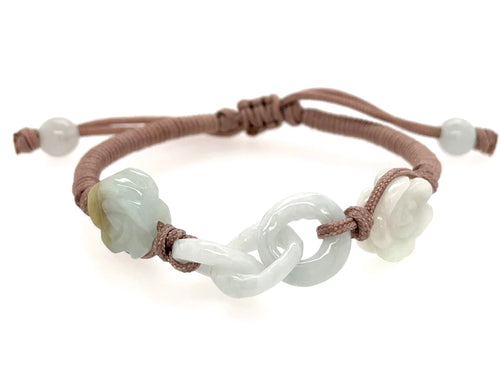 Burmese Jadeite Interlock & Cherry Blossom Silk Bracelet