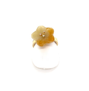 14kt YG Burmese Jadeite Small Narcissus (Daffodils) Diamond Pollen Ring