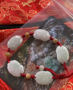 Burmese Jadeite 5 Section Fish Silk Bracelet