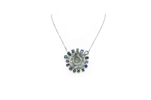 14ktBurmese Gray Jadeite Peony w/ Multi Color Mixed Shapes, Sapphires & Tourmaline Necklace