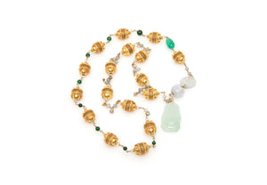 24kt Granulated Lanterns with Burmese Emerald Green Jadeite Beads Necklace